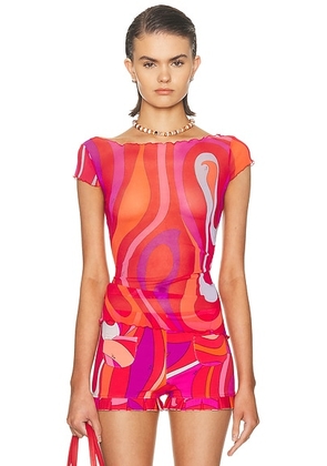 Emilio Pucci Cap Sleeve Top in Corallo & Fuxia - Pink. Size 38 (also in 40, 42, 44).