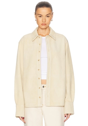 GRLFRND Mae Suede Shirt in Butter Yellow - Beige. Size S (also in ).