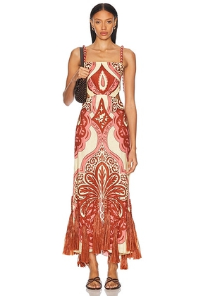 Johanna Ortiz Counter Rhythm Ankle Dress in Palma Sevillana  Ecru  Red  & Pink - Cream,Brick. Size 8 (also in ).