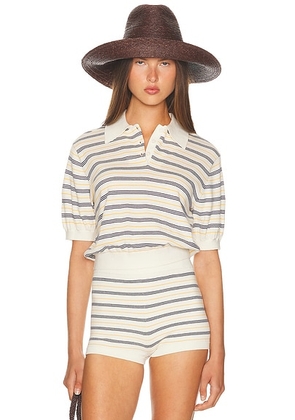 Helsa Inda Knit Polo in Cream & Navy - Cream,Navy. Size S (also in ).