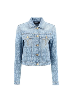 Versace Denim Long-Sleeve Cropped Jacket, Brand Size 36 ( US Size 0 )