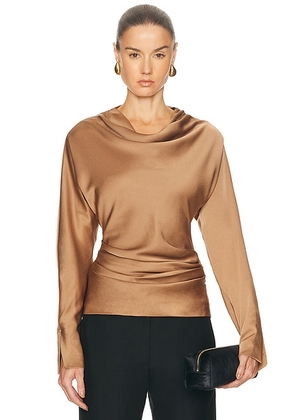 SIMKHAI Victoria Draped Top in Chai - Brown. Size 0 (also in 2, 4, 8).