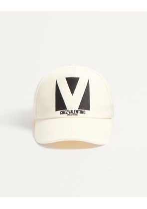 Valentino Garavani Chez Valentino Cotton Baseball Cap With Embroidery Man IVORY/BLACK 57