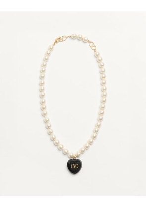 Valentino Garavani Coeur Royal Necklace In Metal, Enamel And Beads Woman GOLD/BLACK/CREAM UNI