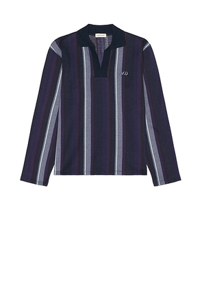 Nicholas Daley Long Sleeve Striped Polo in Navy & Chocolate - Blue. Size L (also in ).