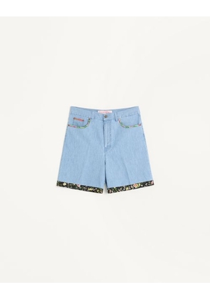 Valentino Denim Bermuda Shorts With Floral Print Hem Man DENIM 30