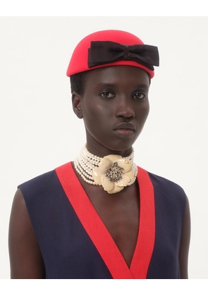 Valentino Garavani Fleur Lumineuse Necklace In Metal, Enamel, Pearls And Fabric Woman GOLD/CREAM UNI