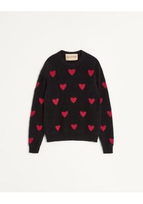 Valentino Mohair Wool And Lurex Jumper With Heart Jacquard Pattern Man BLACK/RED L