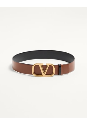 Valentino Garavani Reversible Vlogo Signature Belt In Glossy Calfskin 40 Mm Woman SADDLE BROWN/BLACK 065