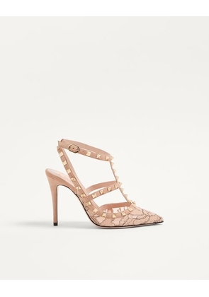 Valentino Garavani Rockstud Lace Pump With Straps 100Mm Woman SKIN 35