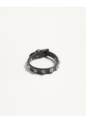 Valentino Garavani Rockstud Leather Bracelet With Ruthenium Studs Man BLACK UNI