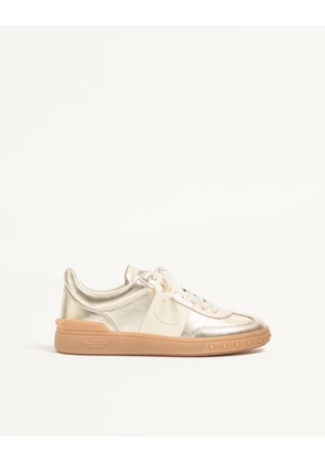 Valentino Garavani Upvillage Trainer In Laminated Calfskin With Nappa Calfskin Leather Band Woman PLATINUM 35