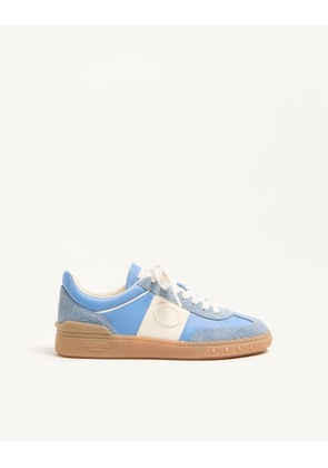 Valentino Garavani Upvillage Trainer In Crust Leather With Nappa Calfskin Leather Band Woman GREY/AZURE 35