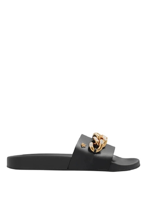 Versace Chain Leather Slide Sandals, Brand Size 37 ( US Size 7 )