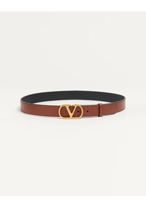 Valentino Garavani Vlogo Signature Belt In Shiny Calfskin 30 Mm Man DEEP CARAMEL 090