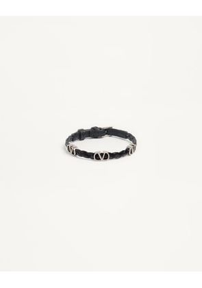 Valentino Garavani Vlogo Signature Bracelet In Braided Calfskin Man BLACK UNI