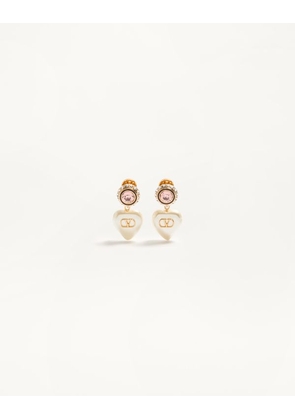 Valentino Garavani VLogo Signature Earrings In Metal, Enamel, Pearls And Crystals Woman GOLD/CREAM UNI