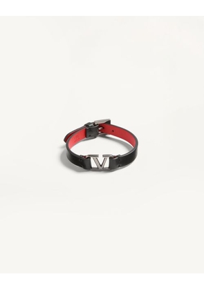 Valentino Garavani Vlogo Signature Leather Bracelet Man BLACK/PURE RED UNI