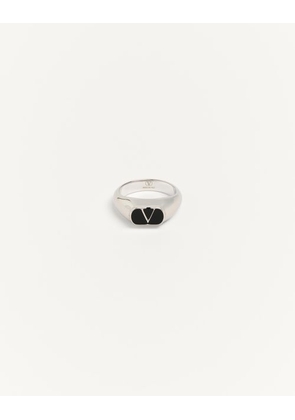 Valentino Garavani Vlogo Signature Metal And Enamel Chevalier Ring Man PALLADIUM/BLACK 10
