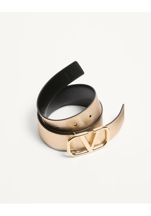 Valentino Garavani Vlogo Signature Reversible Belt In Metallic And Shiny Calfskin 30 Mm Woman GOLD/BLACK 065