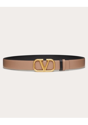 Valentino Garavani Reversible Vlogo Signature Belt In Glossy Calfskin 30 Mm Woman SMOKEY BROWN/BLACK 065
