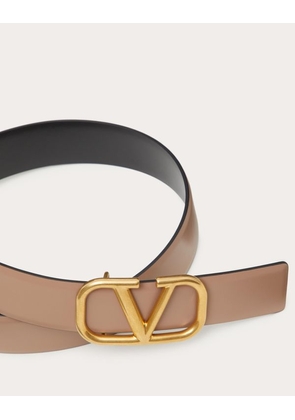 Valentino Garavani Reversible Vlogo Signature Belt In Glossy Calfskin 30 Mm Woman SMOKEY BROWN/BLACK 065