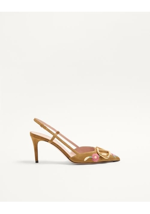 Valentino Garavani VLogo Signature Slingback Pump In Crust Leather With Floral Embroidery 80Mm Woman HAVANA BEIGE 35