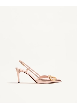 Valentino Garavani Vlogo Signature Slingback Pump In Laminated Nappa Leather 80Mm Woman ROSE CANNELLE/CRYSTAL 34