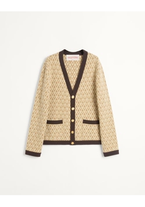 Valentino Wool Cardigan With Toute La V Pattern Man BEIGE/CREAM L