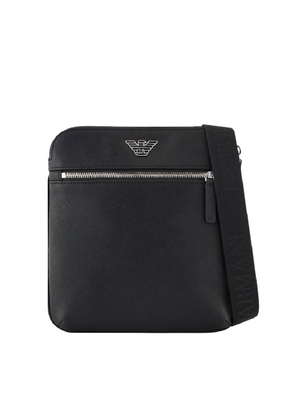 Emporio Armani Eagle Plate Saffiano Leather Shoulder Bag