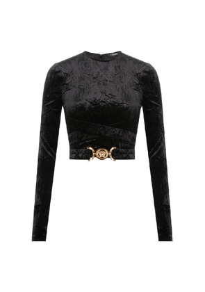 Versace Velvet Logo Plaque Crop Top, Brand Size 38 ( US Size 2 )