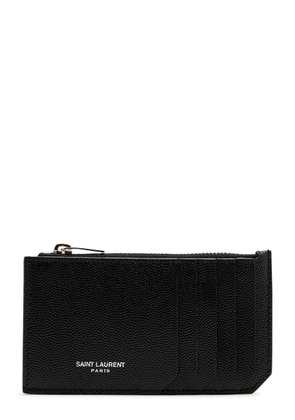 Saint Laurent Logo Pebbled Leather Wallet - Black - One Size
