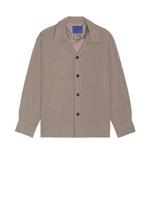 SATURDAYS NYC Driessen Wool Gabardine Overshirt in Taupe - Taupe. Size S (also in ).