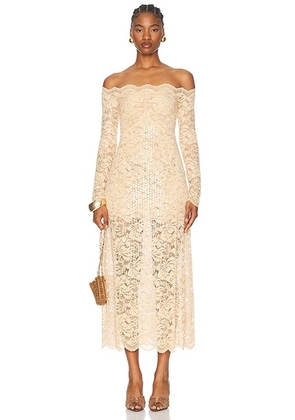 RABANNE Stretch Lace Maxi Dress in Raffia - Beige. Size 36 (also in ).