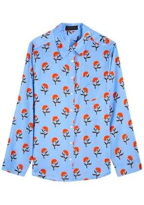 Jessica Russell Flint Juipur Printed Stretch-silk Pyjama Shirt - Blue - L (UK14 / L)