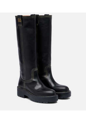 Miu Miu Logo leather knee-high boots