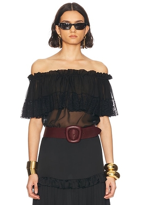 Saint Laurent Sheer Off The Shoulder Blouse in Noir - Black. Size 40 (also in ).