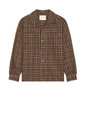 SATURDAYS NYC Open Collar Flannel Check Shirt in Beige - Brown. Size M (also in ).