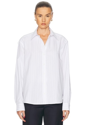 Toteme Monogram Striped Top in White & Cobalt Pinstripe - White. Size 40 (also in ).