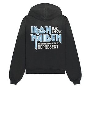 REPRESENT x Iron Maiden Anniversary Hoodie in Stained Black - Black. Size XL/1X (also in ).