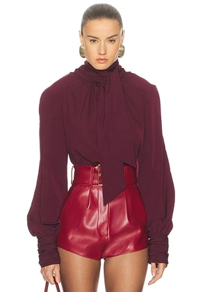Rowen Rose Tie Neck Blouse in Bordeaux - Wine. Size XS (also in ).