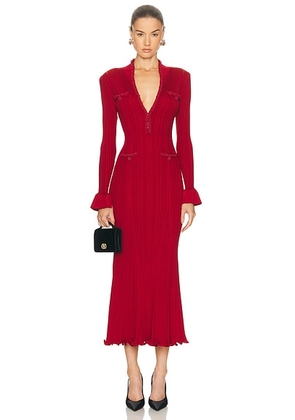 Self-portrait Pearl Trim Midi Dress in Red - Red. Size L (also in XS).