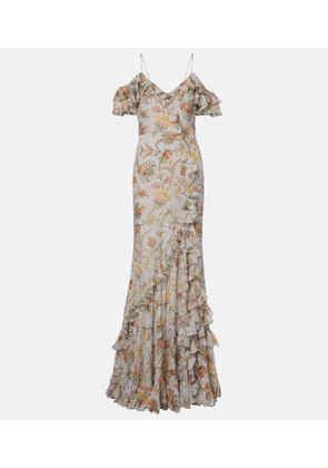 Etro Floral polka-dot ruffled silk-blend maxi dress