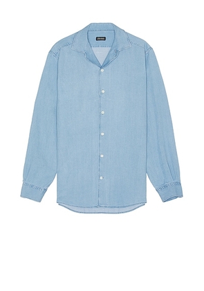 Zegna Cotton And Linen Denim Shirt in Light Blue - Blue. Size XL/1X (also in S).
