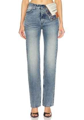 Y/Project Asymmetric Straight Leg Jeans in Evergreen Vintage Blue - Denim-Medium. Size 30 (also in ).