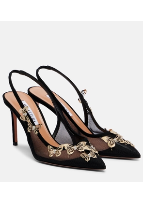 Aquazzura Papillon embellished mesh slingback pumps