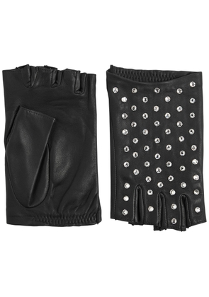 Agnelle Irene Embellished Leather Fingerless Gloves - Black - 6.5 (S)