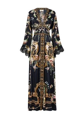 Camilla floral-print shirring detail dress - Black