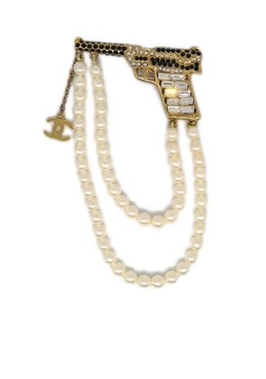 CHANEL Pre-Owned 2001 gun rhinestone-embellished brooch - Gold