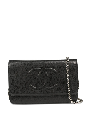 CHANEL Pre-Owned logo-engraved leather crossbody bag - Black